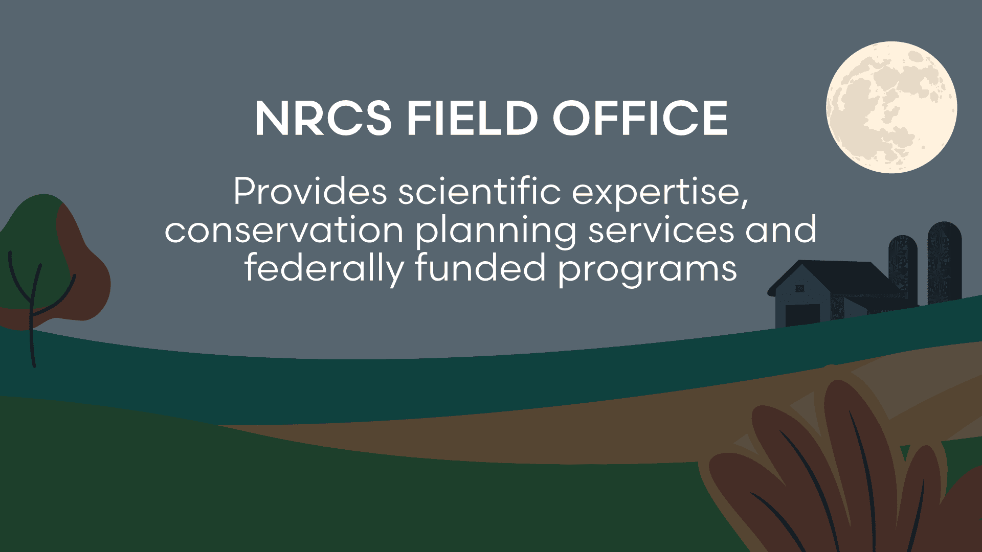 NRCS Field Office: Provides scientific expertise, conservation planning services, and federally funded programs.