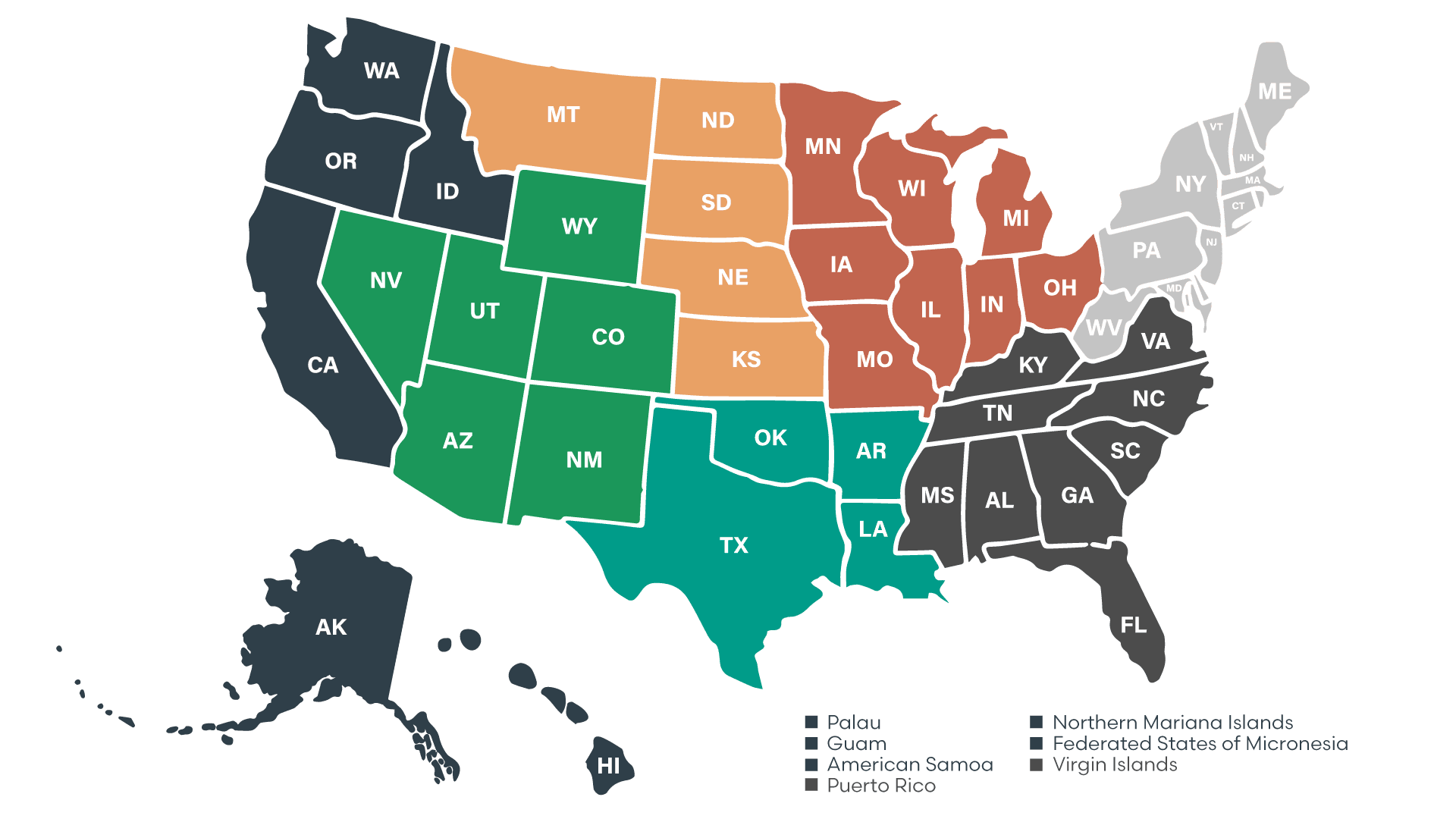 A map showing the various partnership regions and their locations.